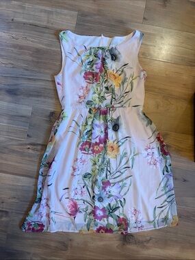 dressbarn Floral Sleeveless Dress in Light Pink with Multicolor Blooms